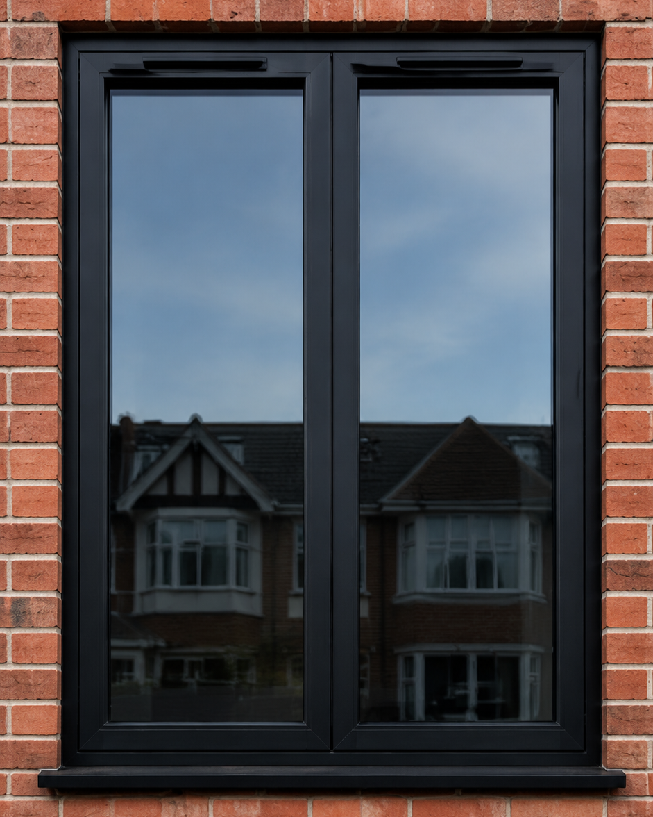 Close-up of a window on the brick house